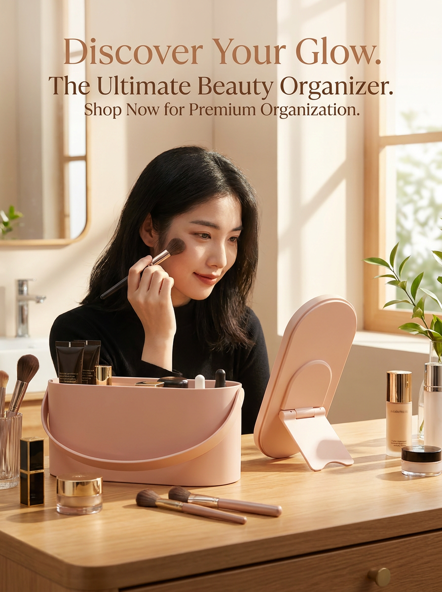 Portable LED Makeup Mirror with Storage